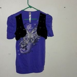 Vested sequins butterfly rose t shirt